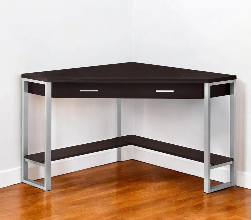 42" Dark Brown and Silver Corner Computer Desk - Homeroots - Flyclothing LLC