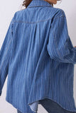 Striped Texture Collared Neck Denim Top - Trendsi - Flyclothing LLC
