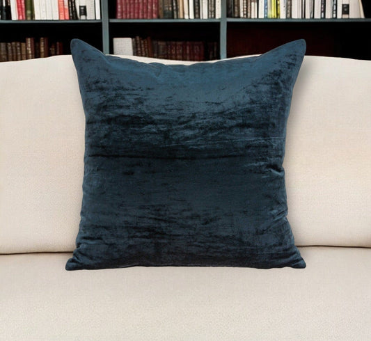 18" X 7" X 18" Transitional Dark Blue Solid Pillow Cover With Poly Insert - Homeroots