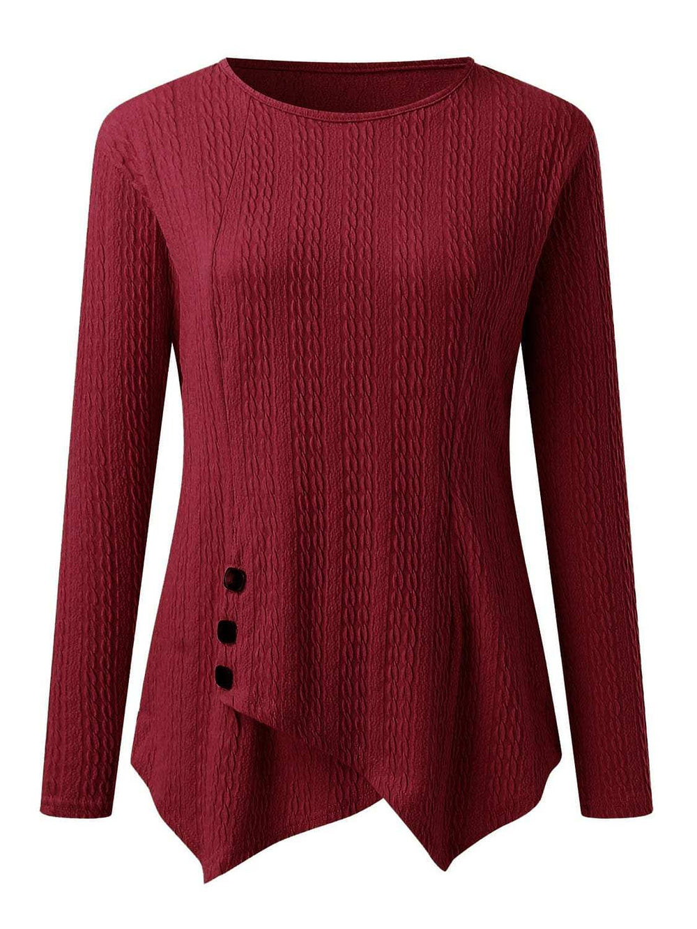 Decorative Button Round Neck Long Sleeve Top - Trendsi - Flyclothing LLC