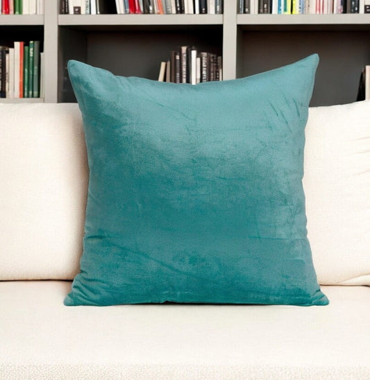 18" X 7" X 18" Transitional Aqua Solid Pillow Cover With Poly Insert - Homeroots