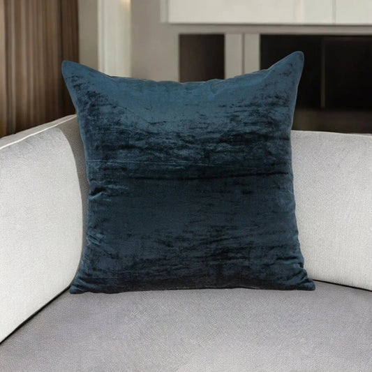 20" X 7" X 20" Transitional Dark Blue Solid Pillow Cover With Poly Insert - Homeroots