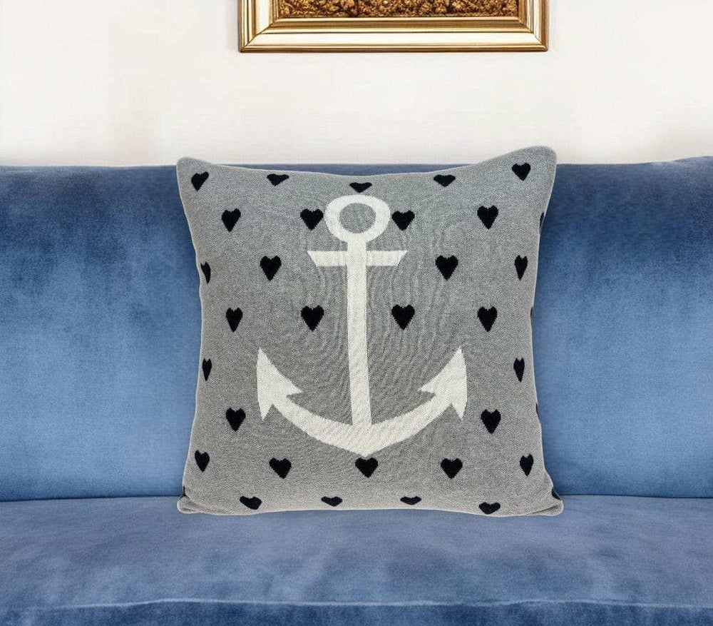 Casual Square Grey Nautical Anchor Accent Pillow - Homeroots - Flyclothing LLC