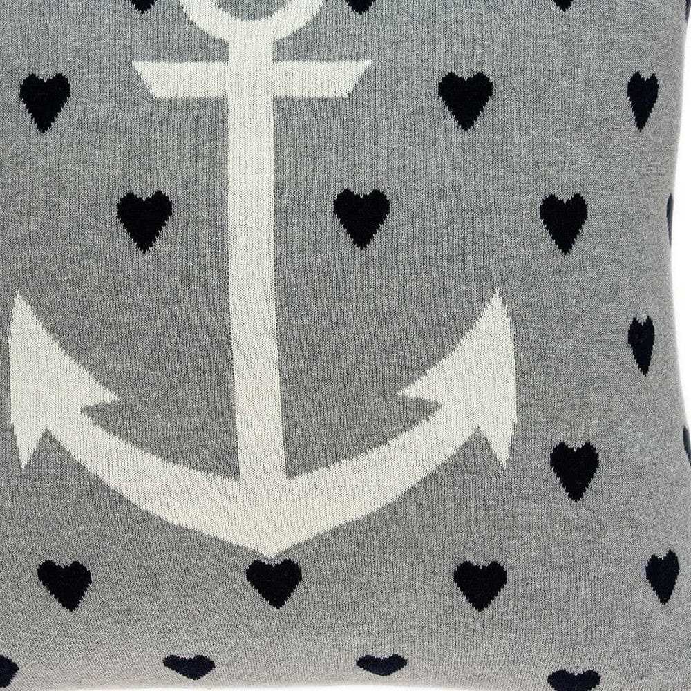 Casual Square Grey Nautical Anchor Accent Pillow - Homeroots - Flyclothing LLC
