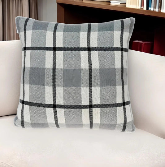 20" X 7" X 20" Transitional Tan & Grey Cotton Pillow Cover With Poly Insert - Homeroots