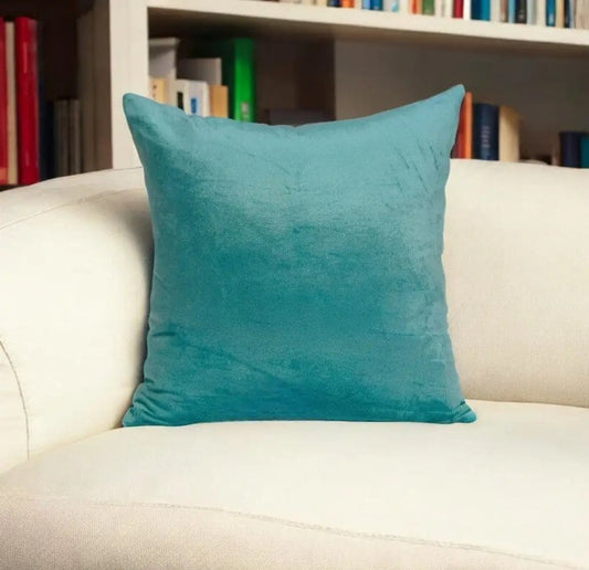 22" X 7" X 22" Transitional Aqua Solid Pillow Cover With Poly Insert - Homeroots