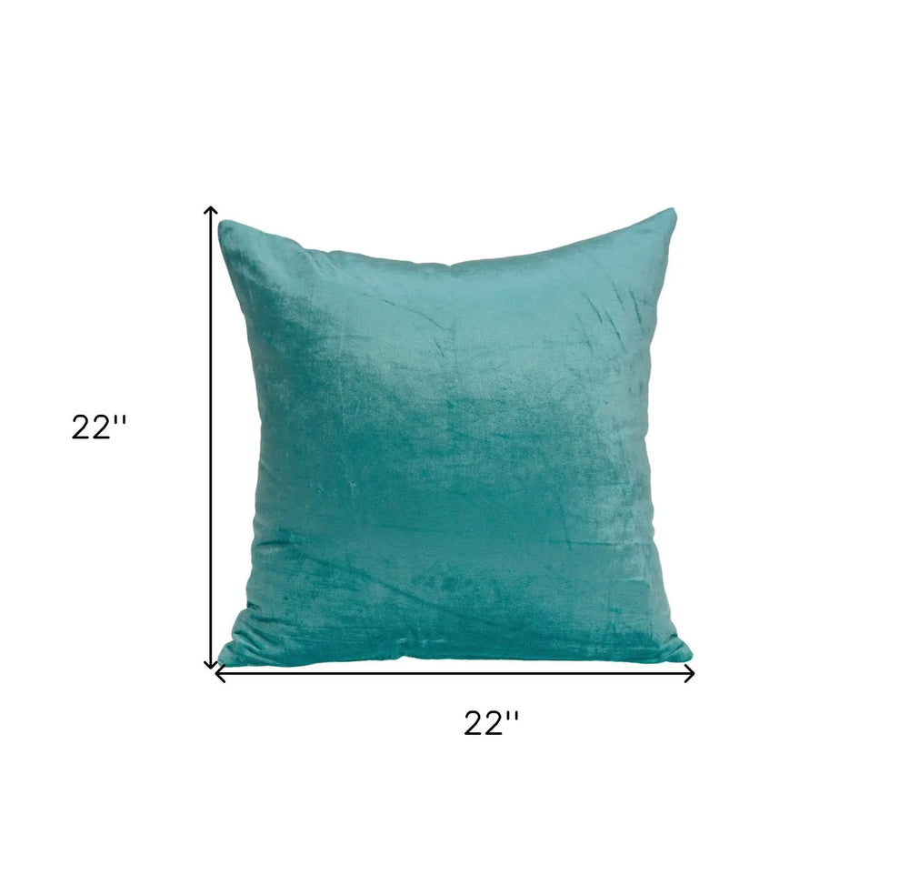 22" X 7" X 22" Transitional Aqua Solid Pillow Cover With Poly Insert - Homeroots - Flyclothing LLC