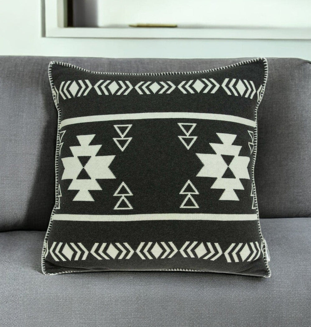 20" X 7" X 20" Southwest Black Cotton Pillow Cover With Poly Insert - Homeroots - Flyclothing LLC