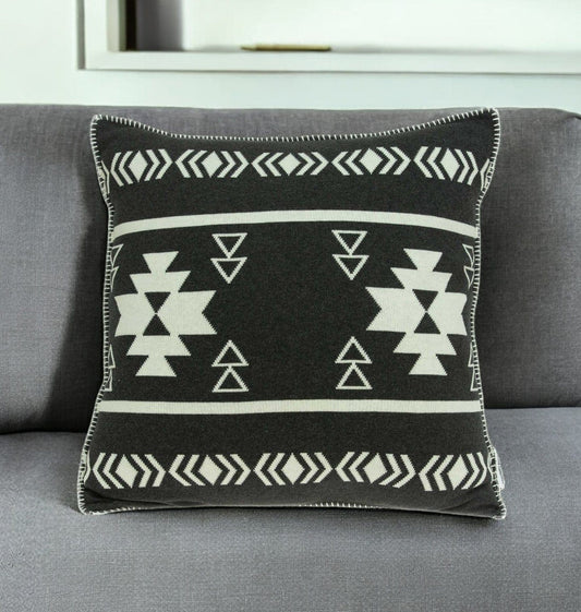 20" X 7" X 20" Southwest Black Cotton Pillow Cover With Poly Insert - Homeroots