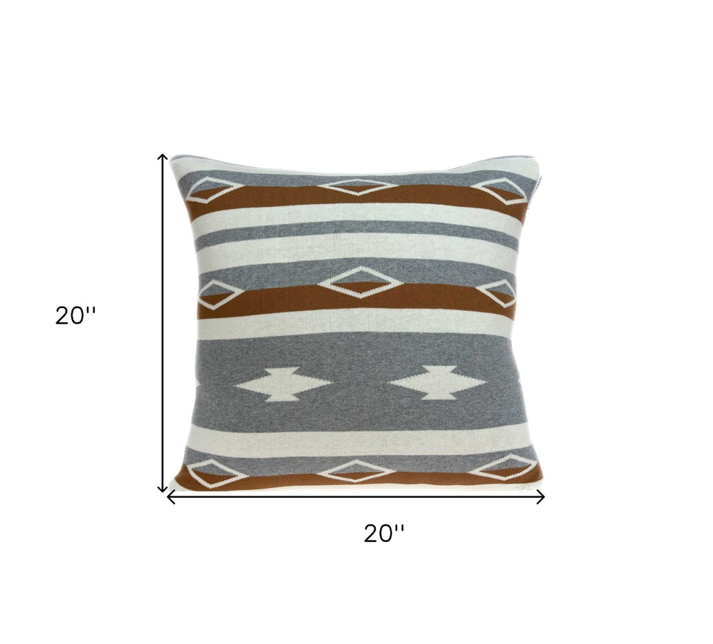 20" X 20" Tan Southwestern Cotton Zippered Pillow - Homeroots - Flyclothing LLC