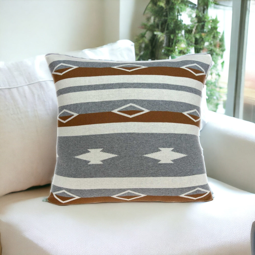 20" X 20" Tan Southwestern Cotton Zippered Pillow - Homeroots - Flyclothing LLC