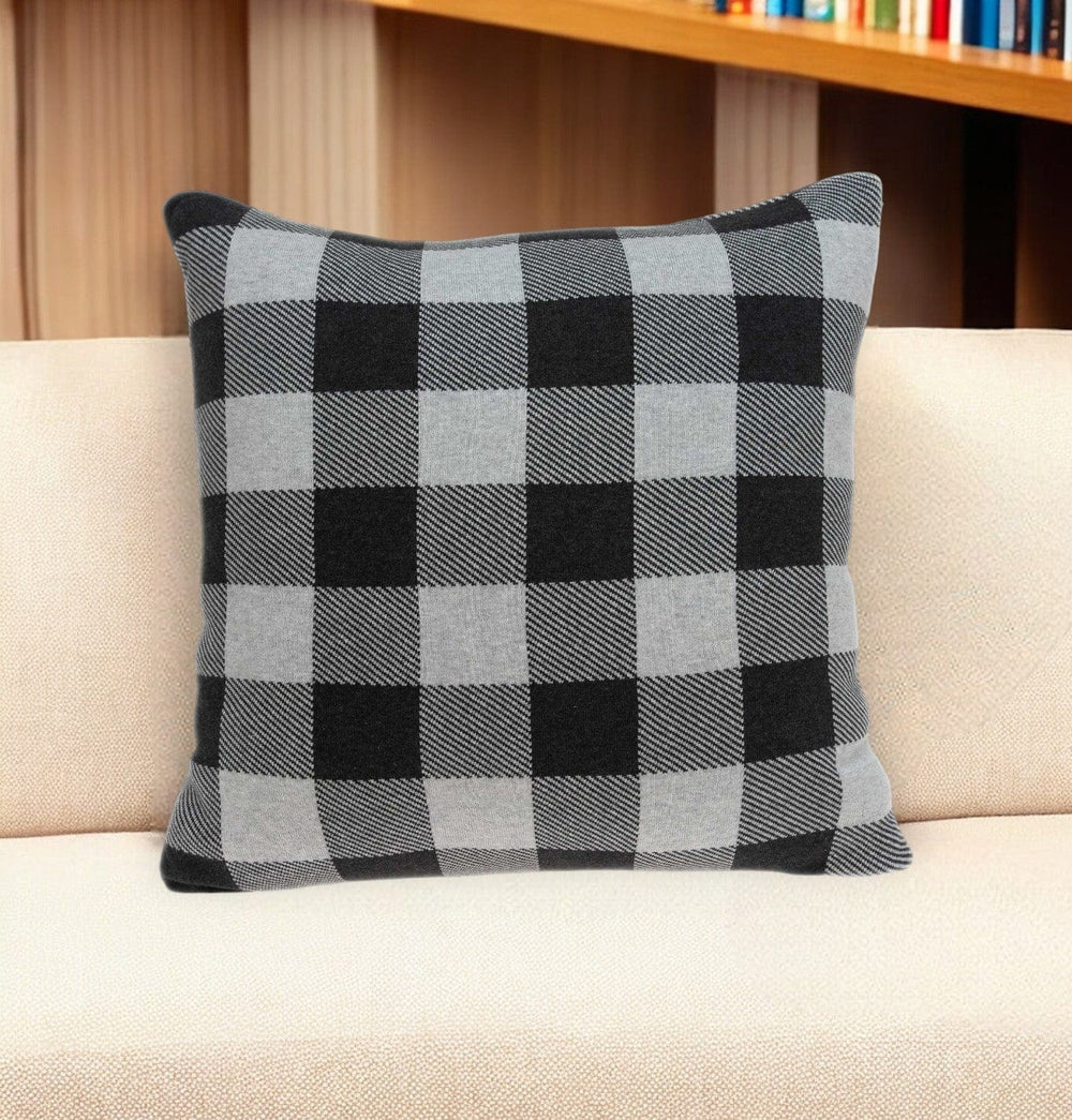 20" Gray Plaid Cotton Throw Pillow - Homeroots - Flyclothing LLC