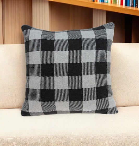 20" Gray Plaid Cotton Throw Pillow - Homeroots