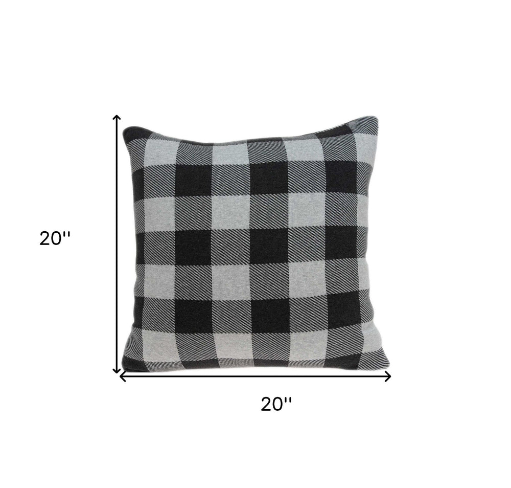 20" Gray Plaid Cotton Throw Pillow - Homeroots - Flyclothing LLC