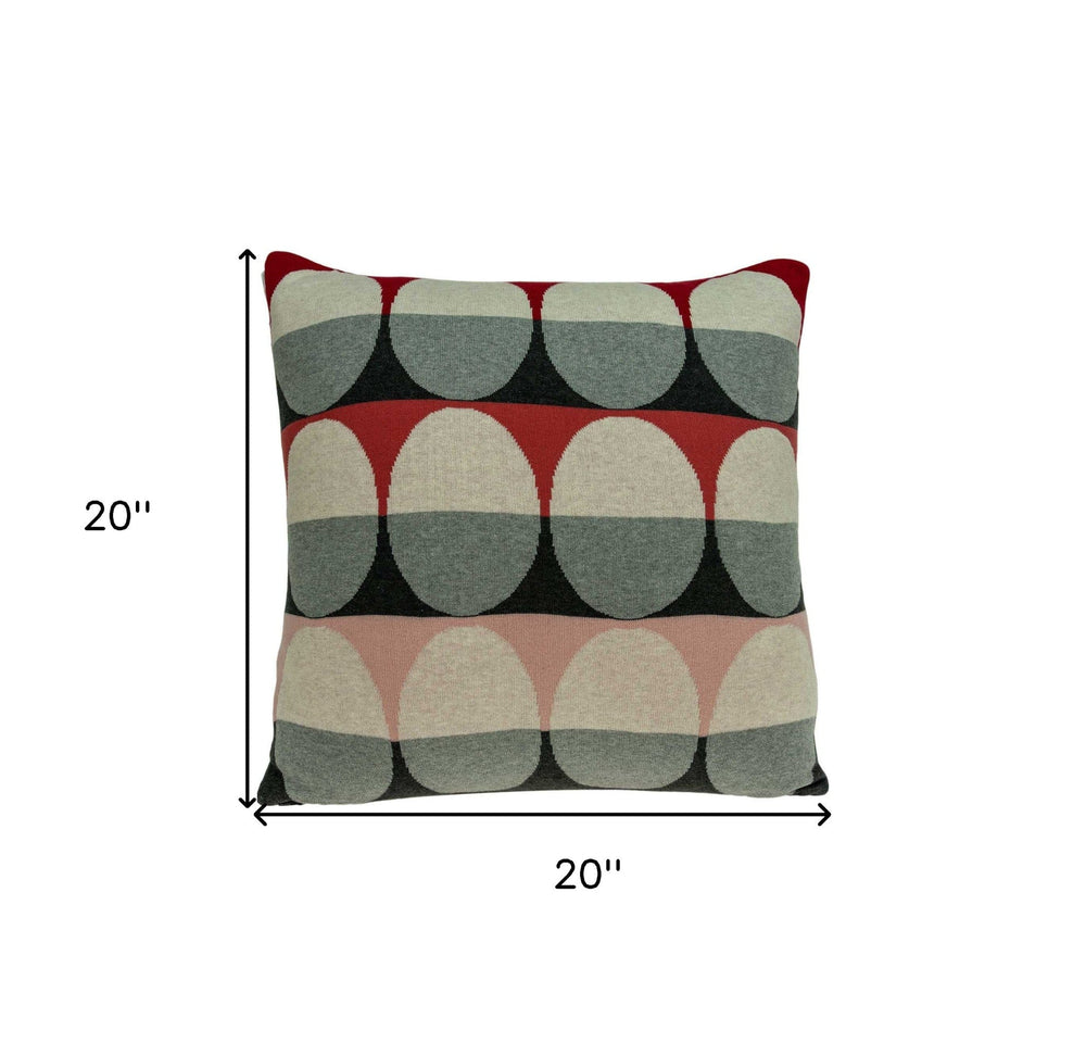20" X 7" X 20" Transitional Gray And Red Pillow Cover With Poly Insert - Homeroots - Flyclothing LLC
