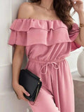 Ruffled Off Shoulder Wide Leg Jumpsuit - Trendsi - Flyclothing LLC