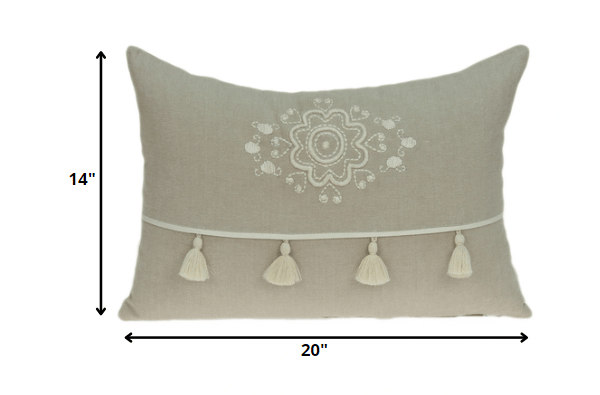 20" X 6" X 14" Transitional Beige Pillow Cover With Poly Insert - Homeroots - Flyclothing LLC