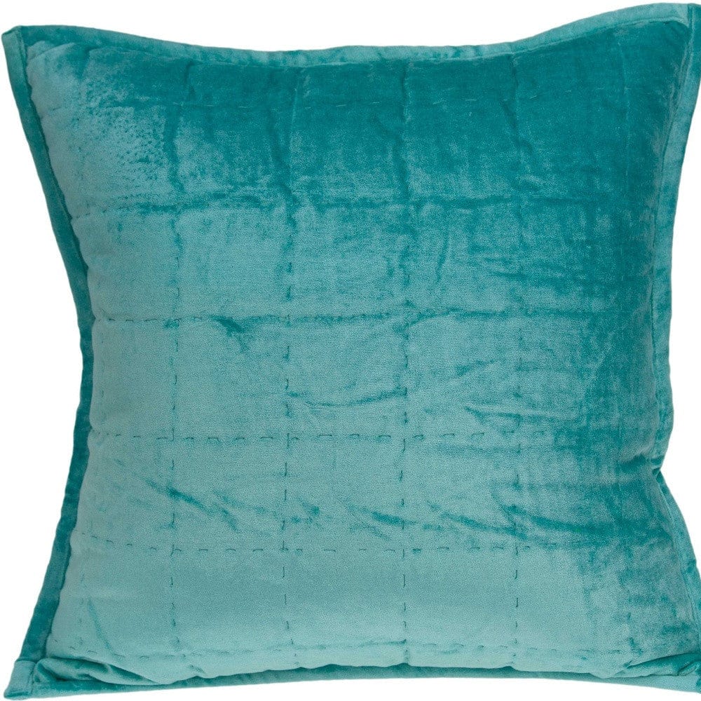 20" X 7" X 20" Transitional Aqua Solid Quilted Pillow Cover With Poly Insert - Homeroots - Flyclothing LLC