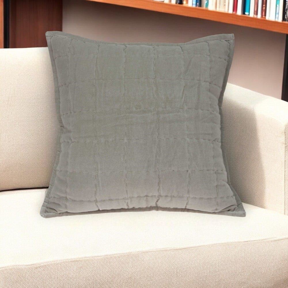 20" X 7" X 20" Transitional Gray Solid Quilted Pillow Cover With Poly Insert - Homeroots - Flyclothing LLC