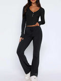 V-Neck Long Sleeve Top and Pants Set - Trendsi - Flyclothing LLC