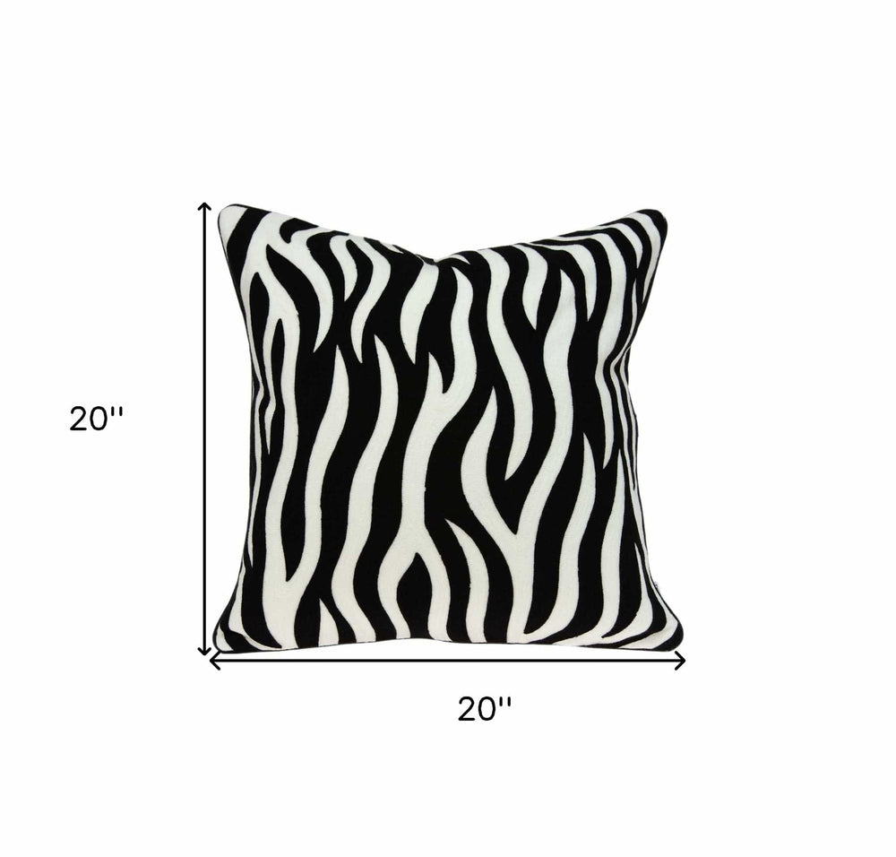 20" X 7" X 20" Transitional Black And White Zebra Pillow Cover With Poly Insert - Homeroots - Flyclothing LLC