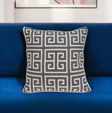 20" Gray and White Greek Key Cotton Throw Pillow - Homeroots - Flyclothing LLC