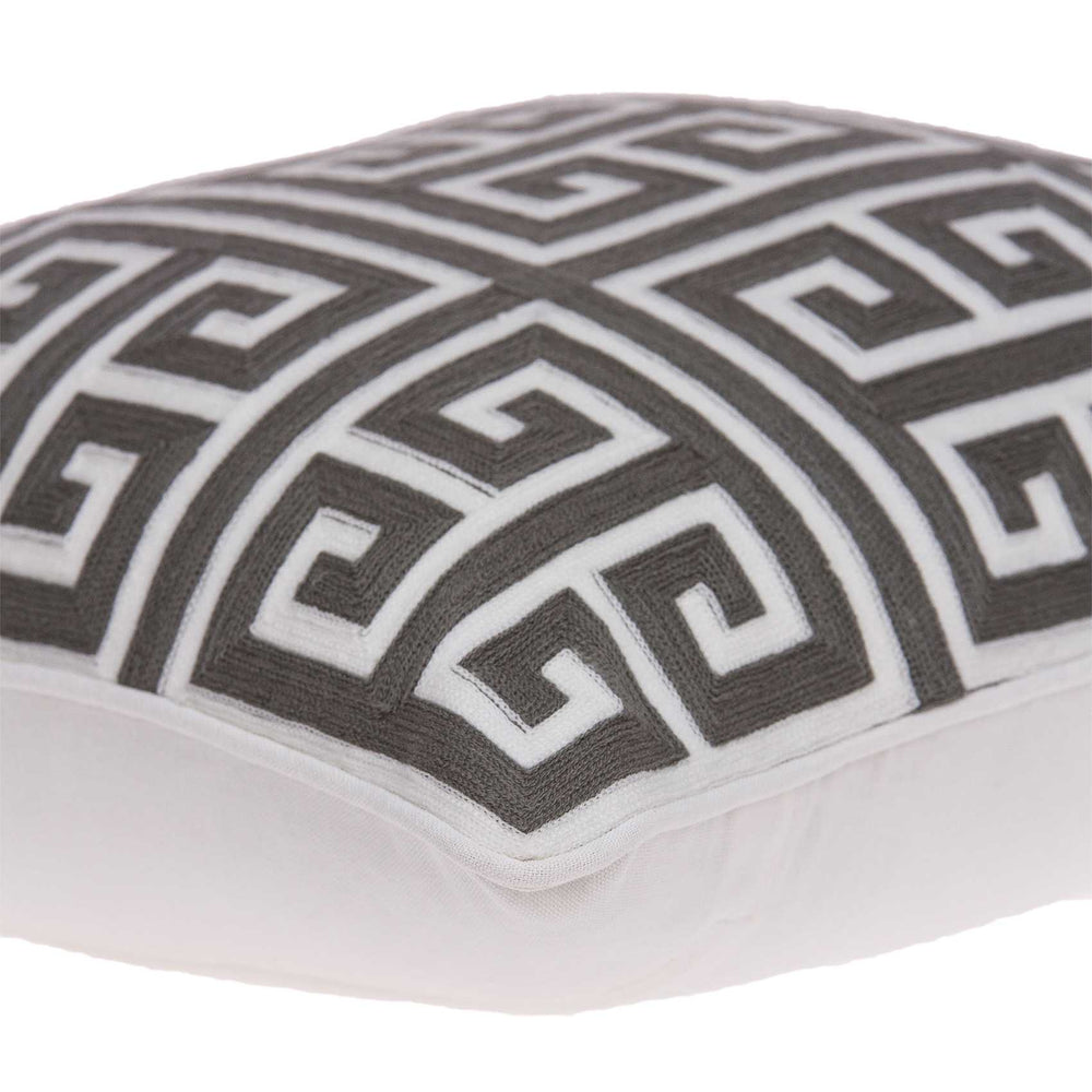20" Gray and White Greek Key Cotton Throw Pillow - Homeroots - Flyclothing LLC