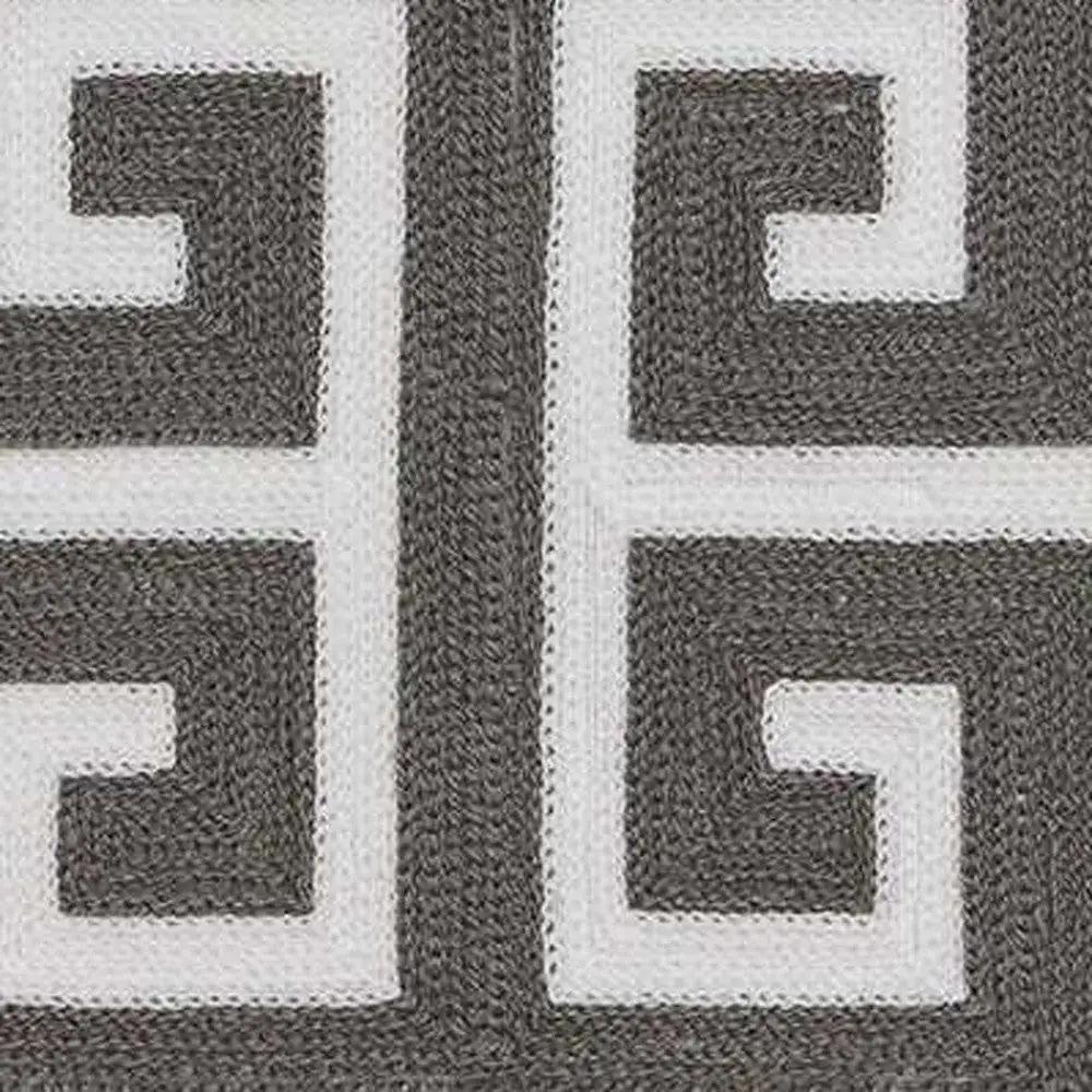 20" Gray and White Greek Key Cotton Throw Pillow - Homeroots - Flyclothing LLC