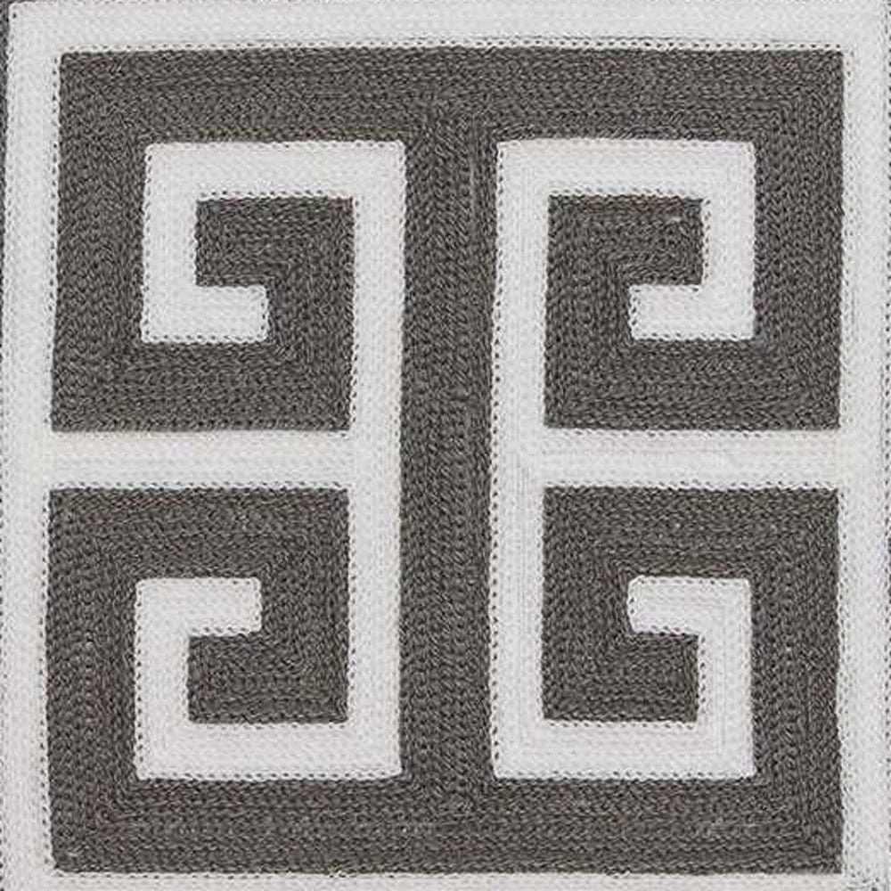20" Gray and White Greek Key Cotton Throw Pillow - Homeroots - Flyclothing LLC