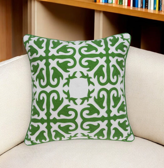 20" X 7" X 20" Traditional Green And White Accent Pillow Cover With Poly Insert - Homeroots