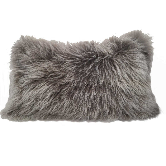 17" Grey Genuine Tibetan Lamb Fur Pillow With Microsuede Backing - Homeroots