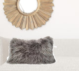 17" Grey Genuine Tibetan Lamb Fur Pillow With Microsuede Backing - Homeroots - Flyclothing LLC