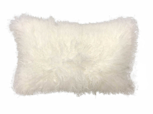 17" Bright White Genuine Tibetan Lamb Fur Pillow With Microsuede Backing - Homeroots