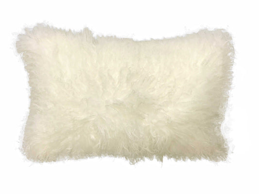 20" Creamy Genuine Tibetan Lamb Fur Pillow With Microsuede Backing - Homeroots