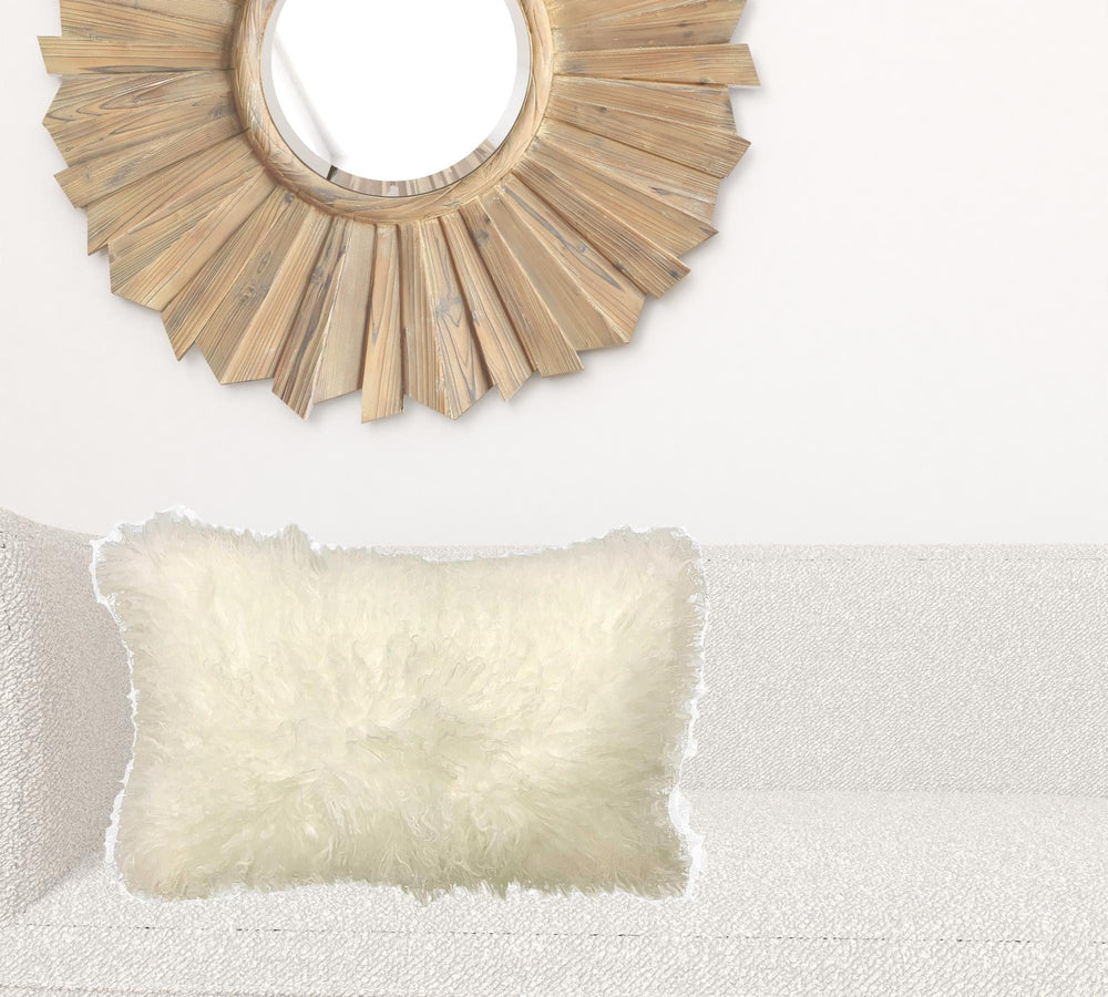 20" Creamy Genuine Tibetan Lamb Fur Pillow With Microsuede Backing - Homeroots - Flyclothing LLC