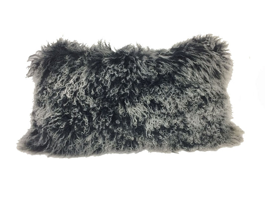 17" Black Genuine Tibetan Lamb Fur Pillow With Microsuede Backing - Homeroots