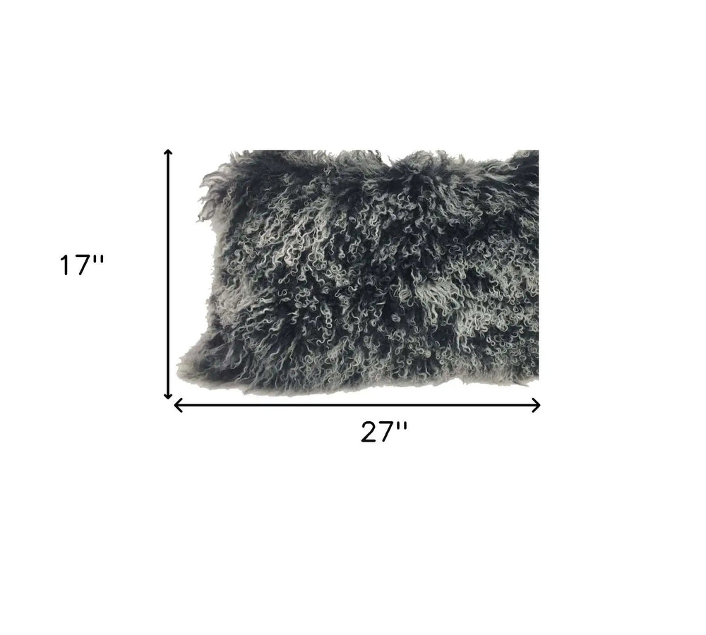 17" Black Genuine Tibetan Lamb Fur Pillow With Microsuede Backing - Homeroots - Flyclothing LLC