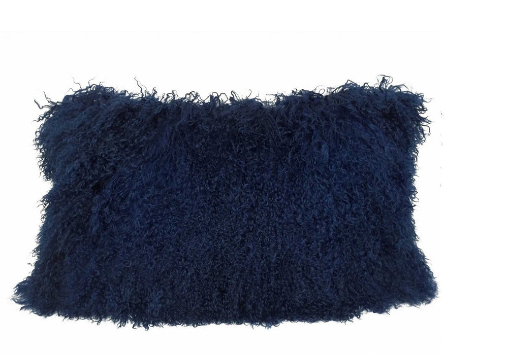 17" Navy Blue Genuine Tibetan Lamb Fur Pillow With Microsuede Backing - Homeroots - Flyclothing LLC
