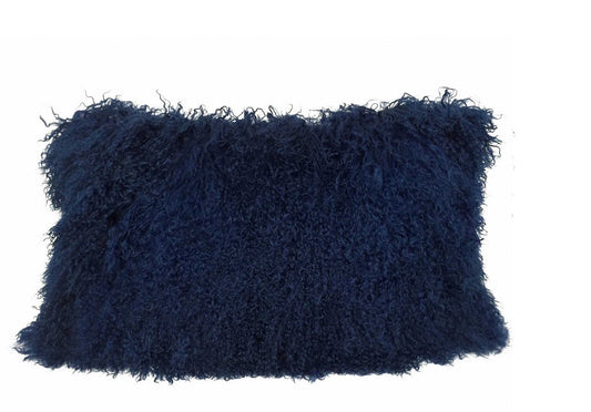 17" Navy Blue Genuine Tibetan Lamb Fur Pillow With Microsuede Backing - Homeroots