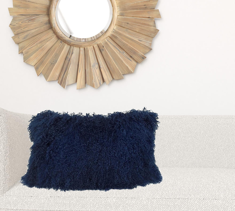 17" Navy Blue Genuine Tibetan Lamb Fur Pillow With Microsuede Backing - Homeroots - Flyclothing LLC