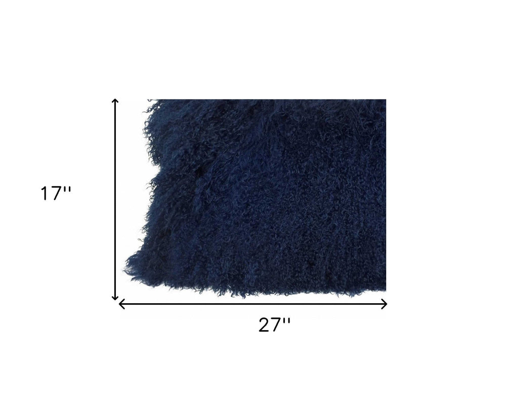 17" Navy Blue Genuine Tibetan Lamb Fur Pillow With Microsuede Backing - Homeroots - Flyclothing LLC