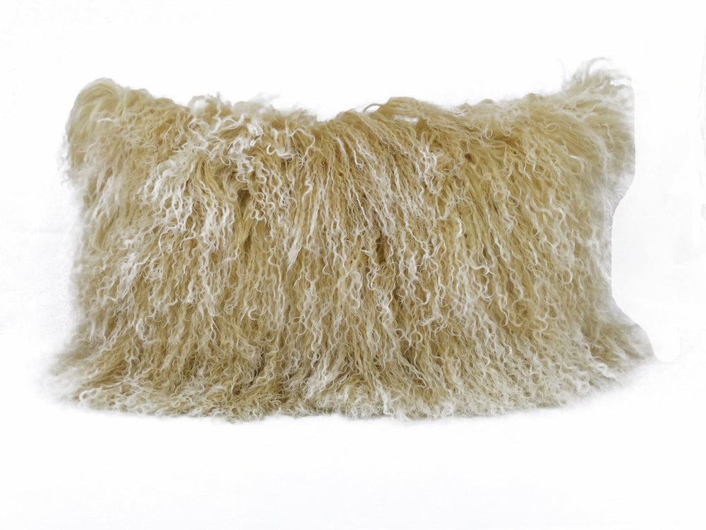 20" Gold Genuine Tibetan Lamb Fur Pillow With Microsuede Backing - Homeroots - Flyclothing LLC