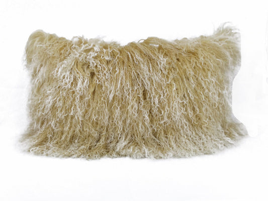 20" Gold Genuine Tibetan Lamb Fur Pillow With Microsuede Backing - Homeroots