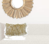 20" Gold Genuine Tibetan Lamb Fur Pillow With Microsuede Backing - Homeroots - Flyclothing LLC