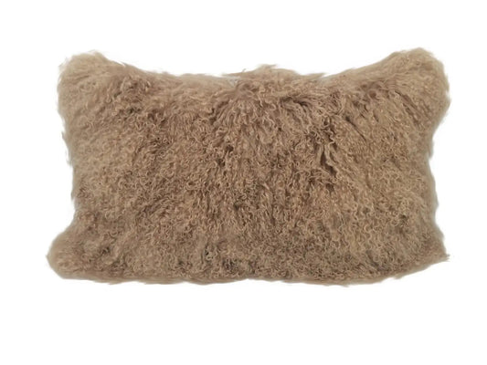 17" Beige Genuine Tibetan Lamb Fur Pillow With Microsuede Backing - Homeroots