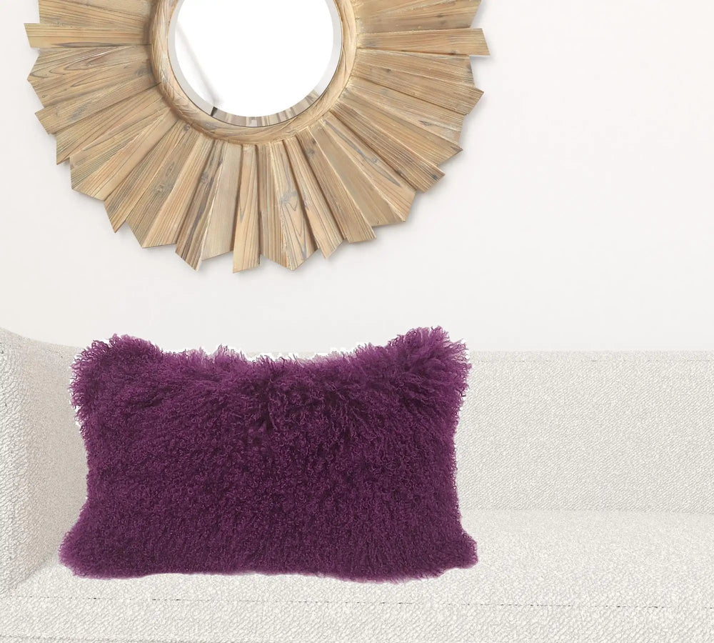 17" Purple Genuine Tibetan Lamb Fur Pillow With Microsuede Backing - Homeroots - Flyclothing LLC