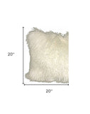 20" Creamy White Genuine Tibetan Lamb Fur Pillow With Microsuede Backing - Homeroots - Flyclothing LLC