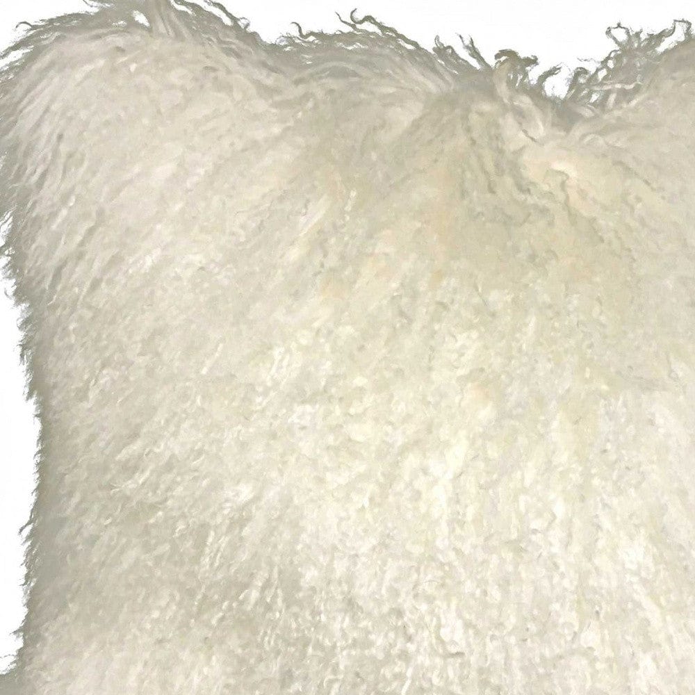20" Creamy White Genuine Tibetan Lamb Fur Pillow With Microsuede Backing - Homeroots - Flyclothing LLC