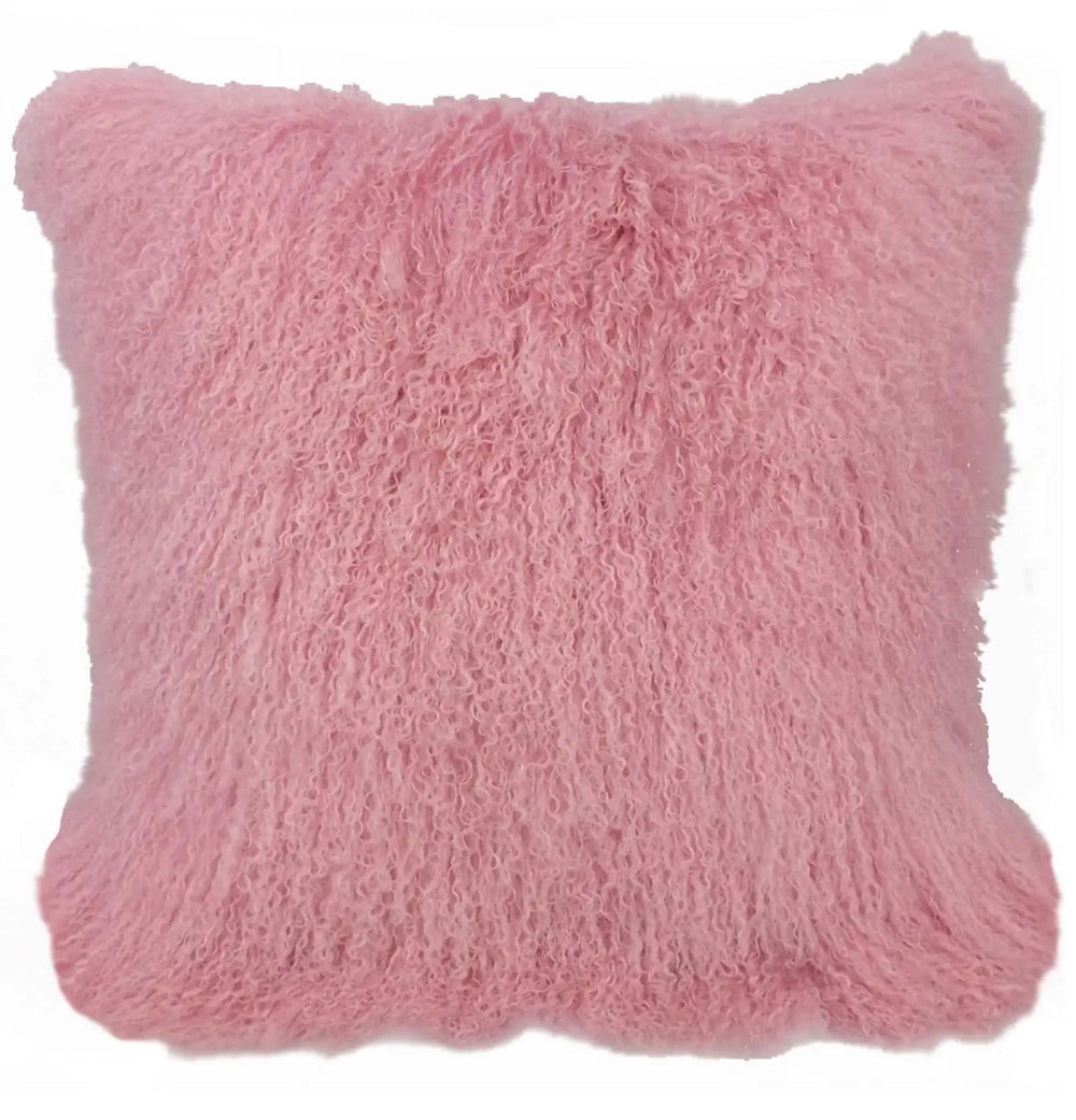20" Pink Genuine Tibetan Lamb Fur Pillow With Microsuede Backing - Homeroots - Flyclothing LLC