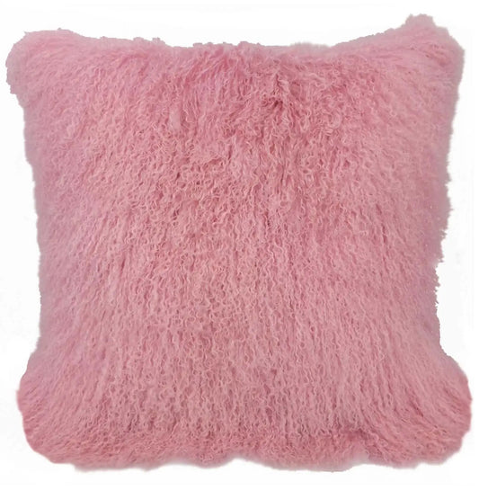 20" Pink Genuine Tibetan Lamb Fur Pillow With Microsuede Backing - Homeroots